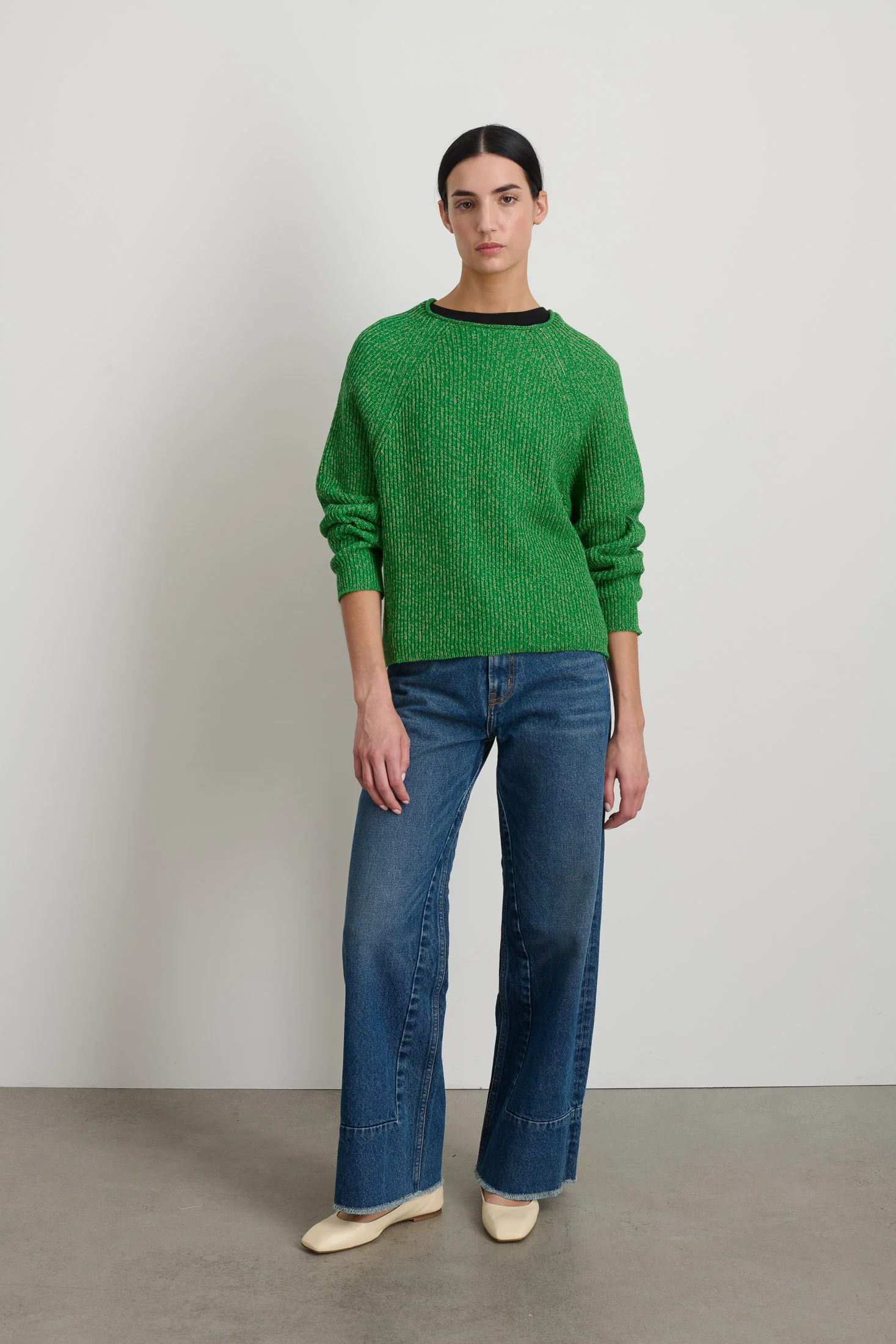 Roll Neck Shaker Stitch Pullover Green / Peach - Image 3