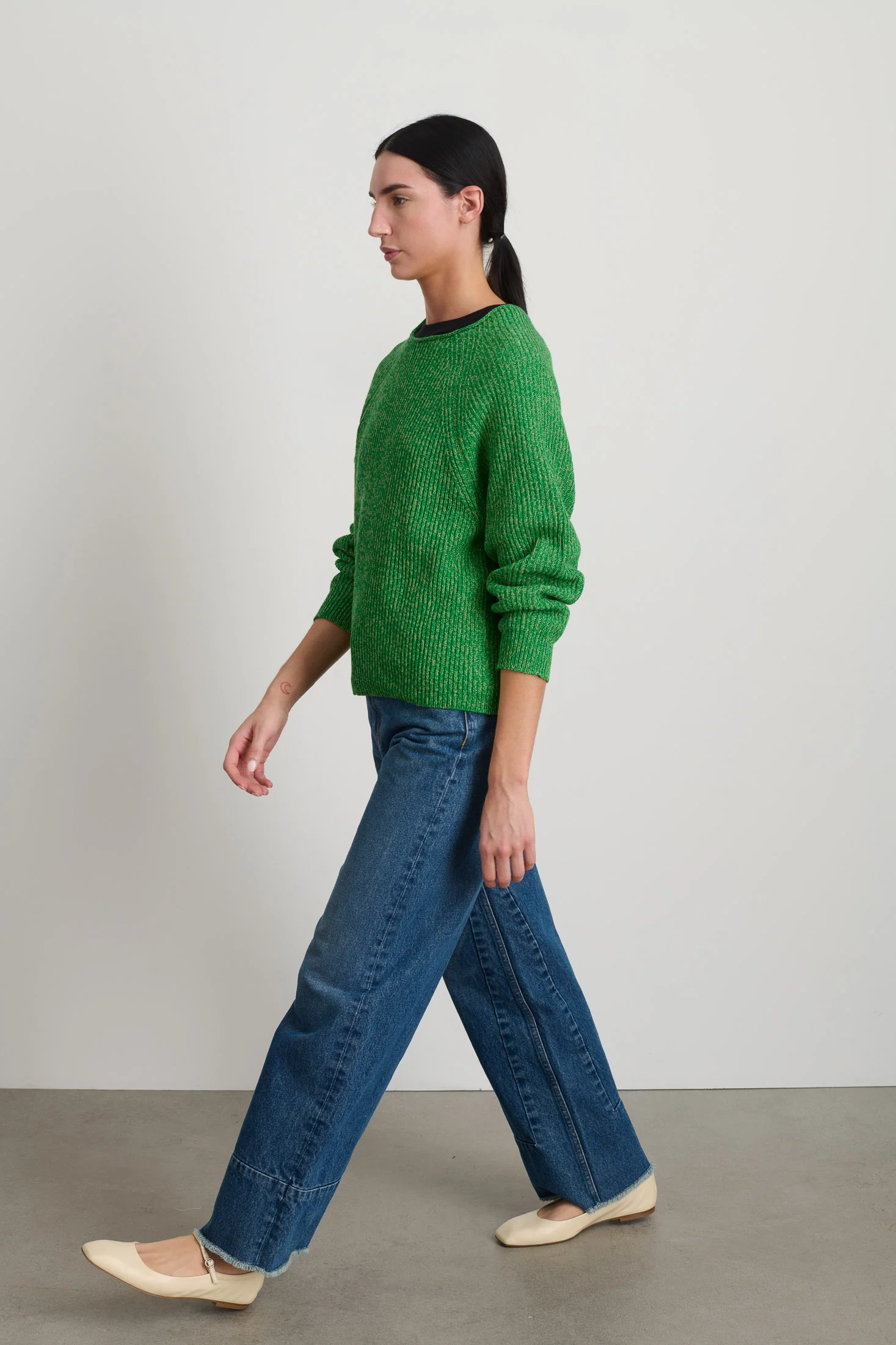 Roll Neck Shaker Stitch Pullover Green / Peach - Image 4