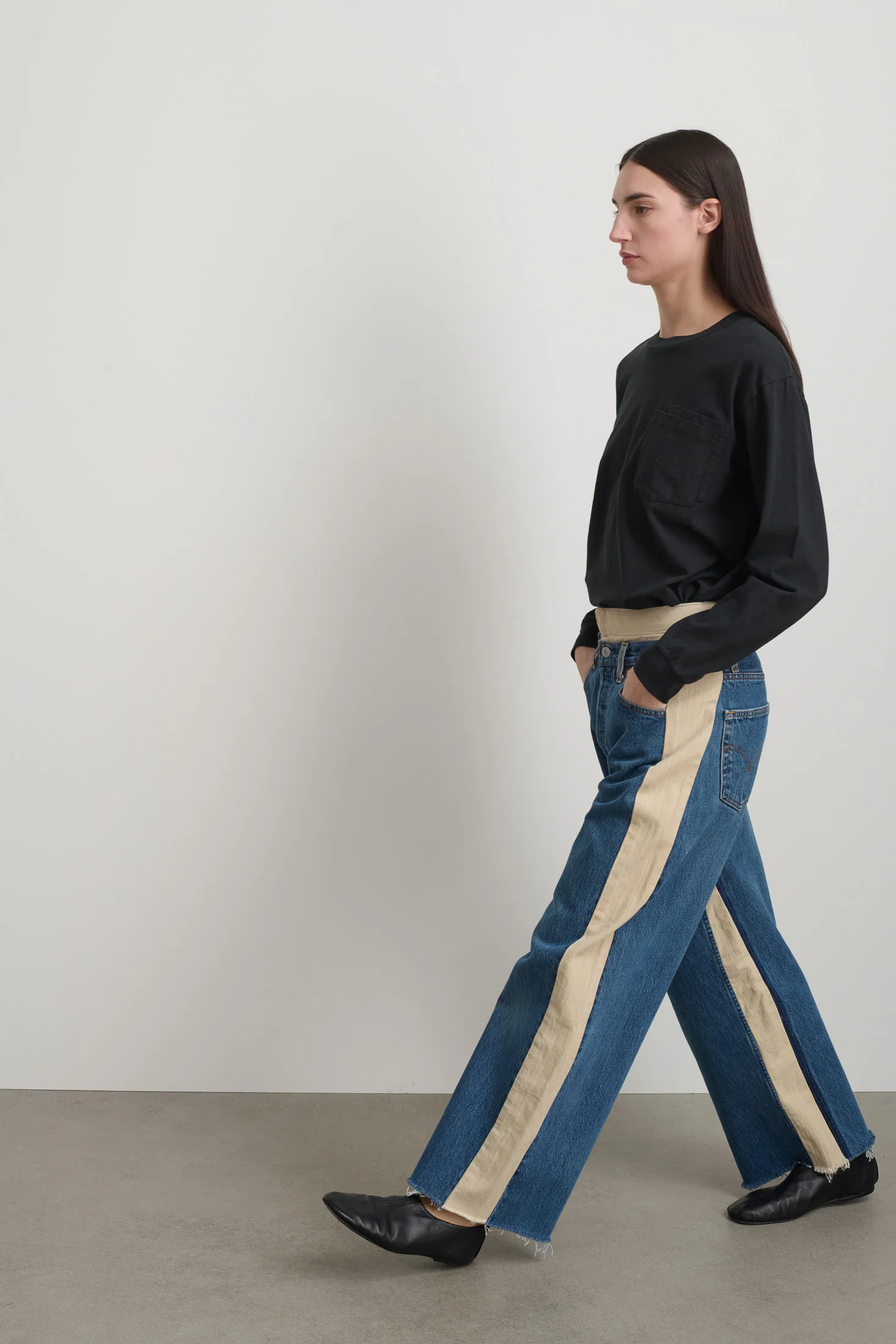 Double Waistband Rework Vintage Indigo / Tan - Image 4