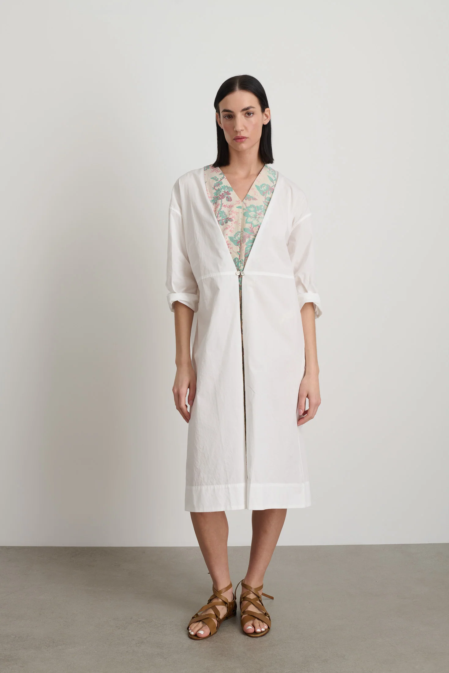 Elda Dress White Poplin Found Floral Patchwork - Image 4