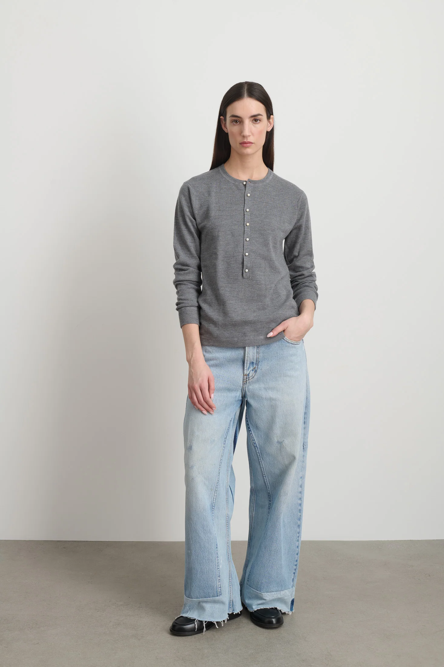 Moore Henley Heather Grey Super Fine Merino - Image 3