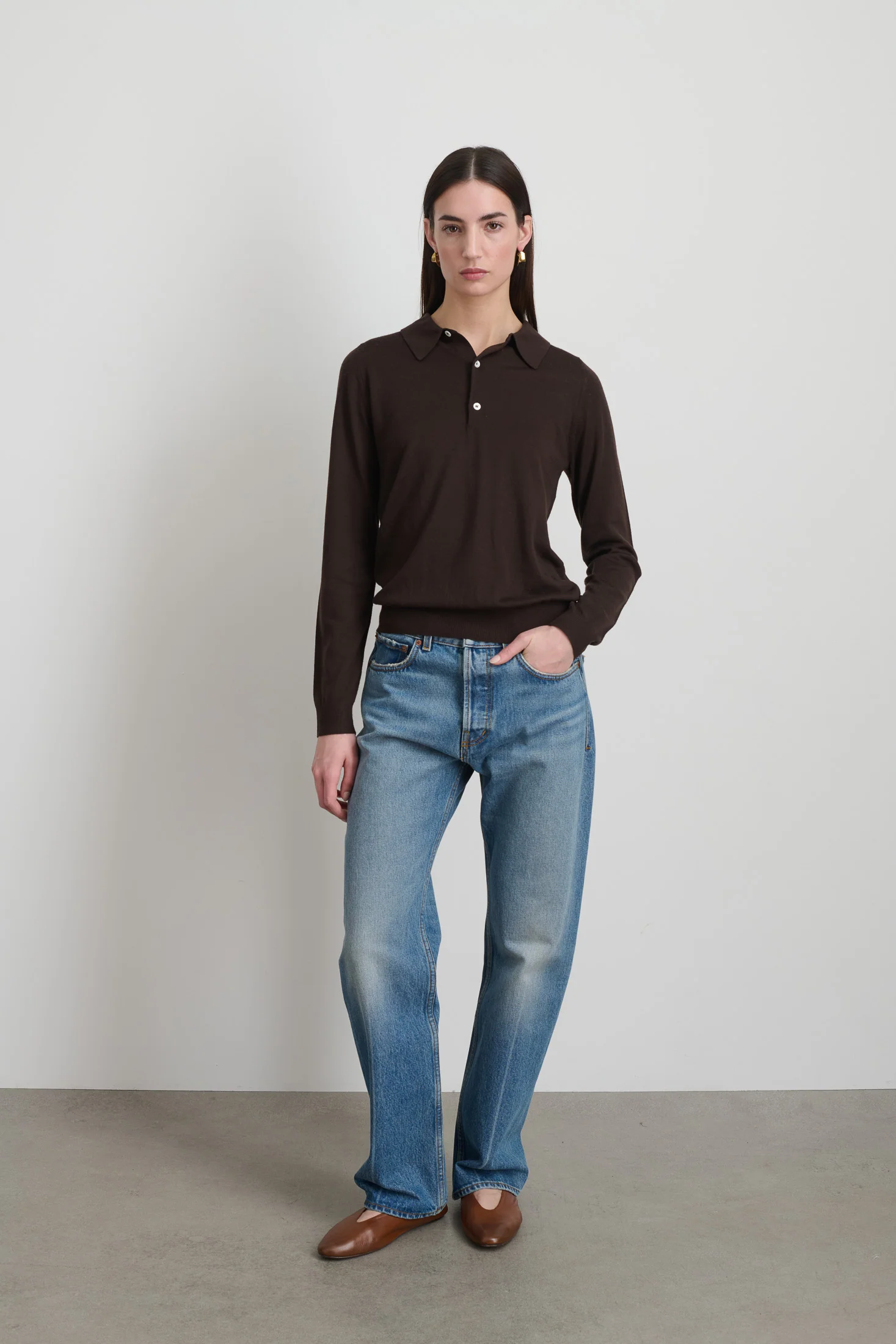 Knit Polo Brown Merino Wool - Image 3