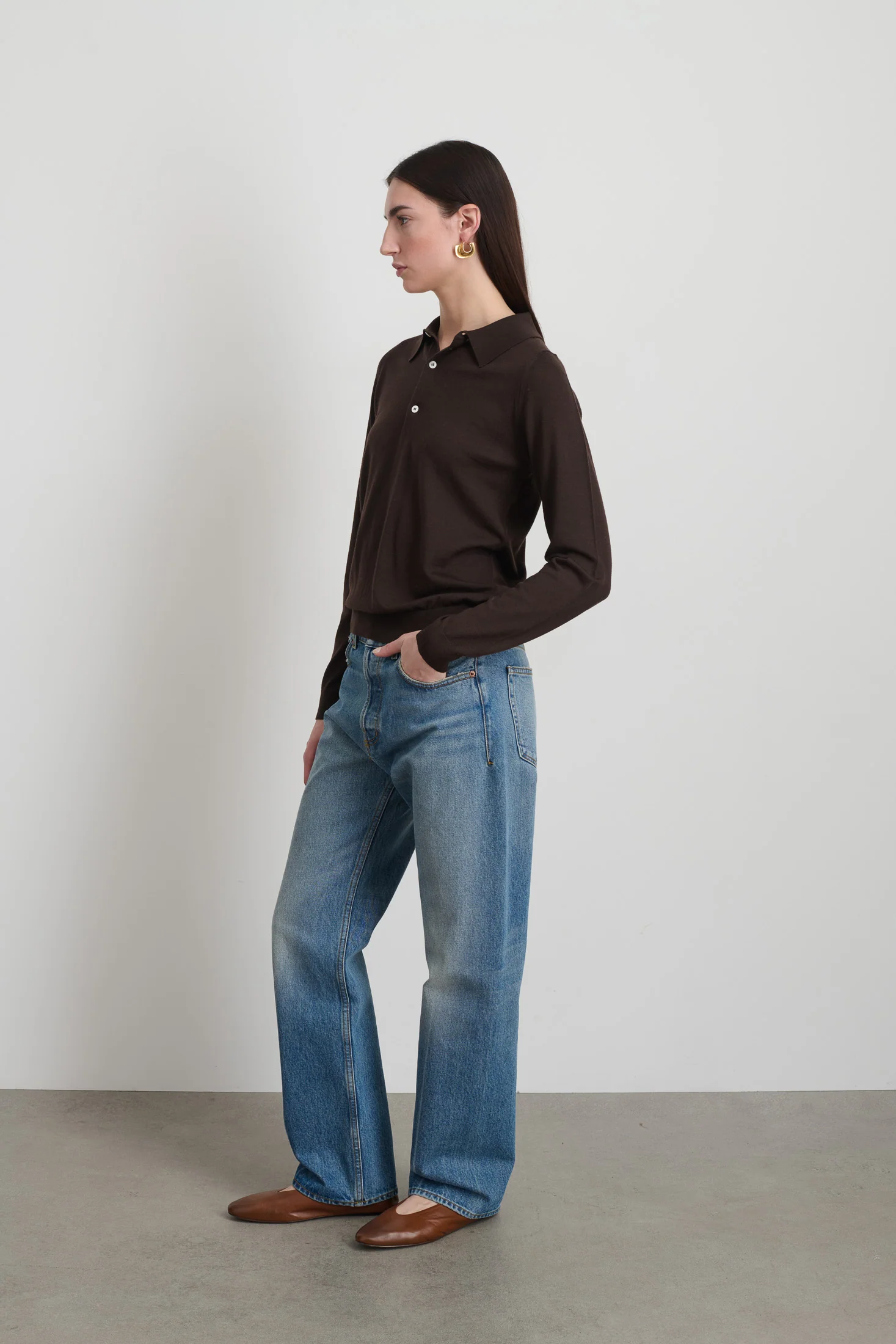 Knit Polo Brown Merino Wool - Image 4