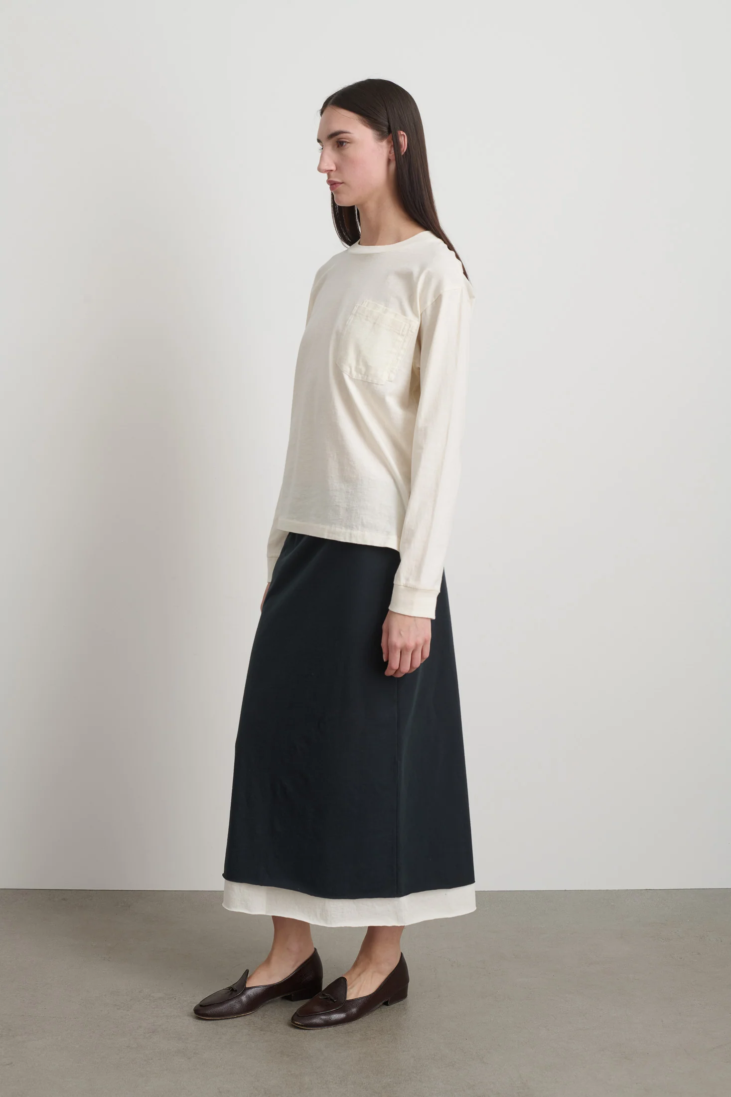 Long Sleeve Double Pocket Tee Oyster Overdye - Image 4