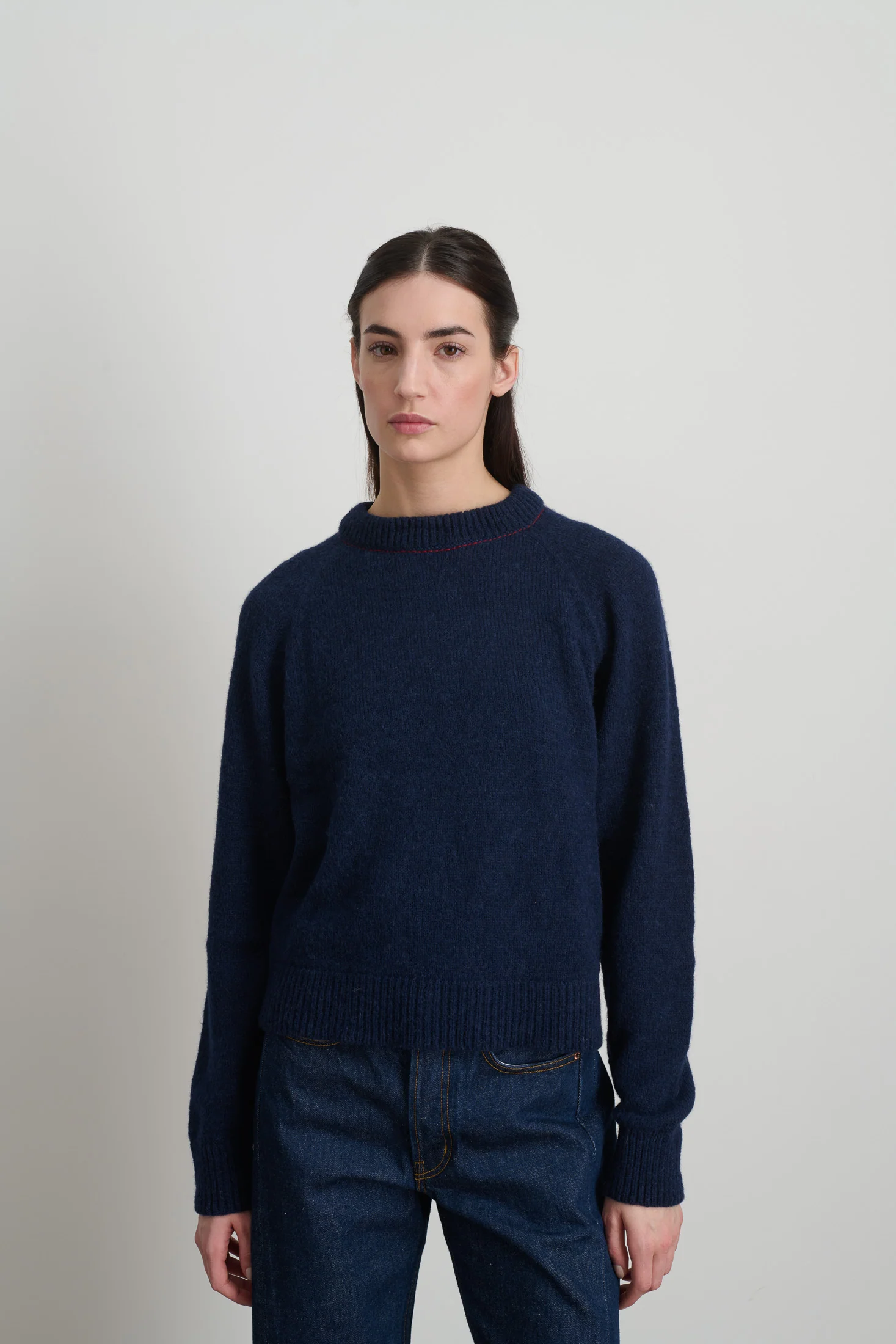 Mohair Sweatshirt Marine with Red Embroidery - Image 4