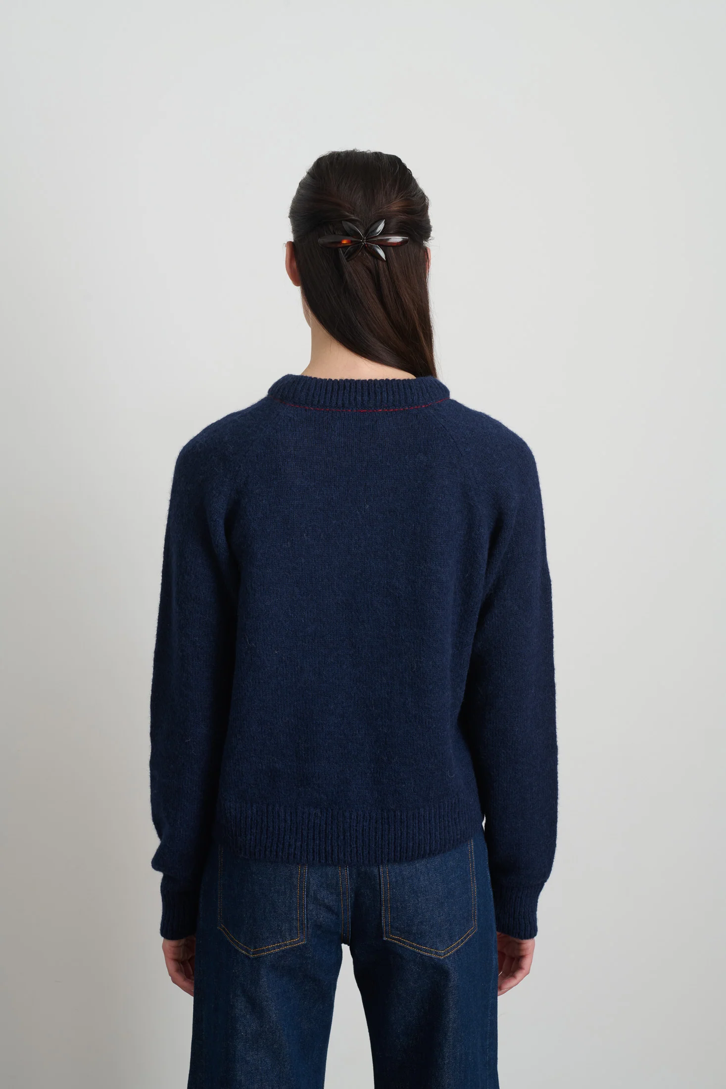 Mohair Sweatshirt Marine with Red Embroidery - Image 5
