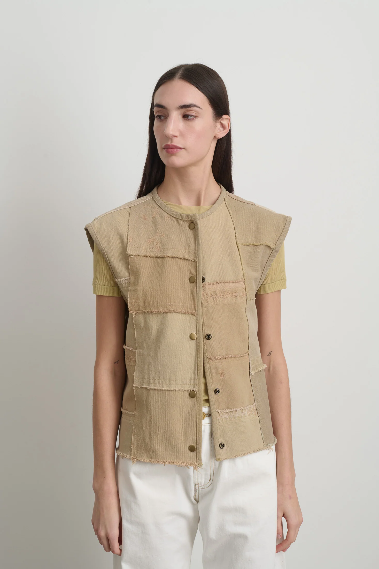 Rework Madras Vest Vintage Khaki - Image 5