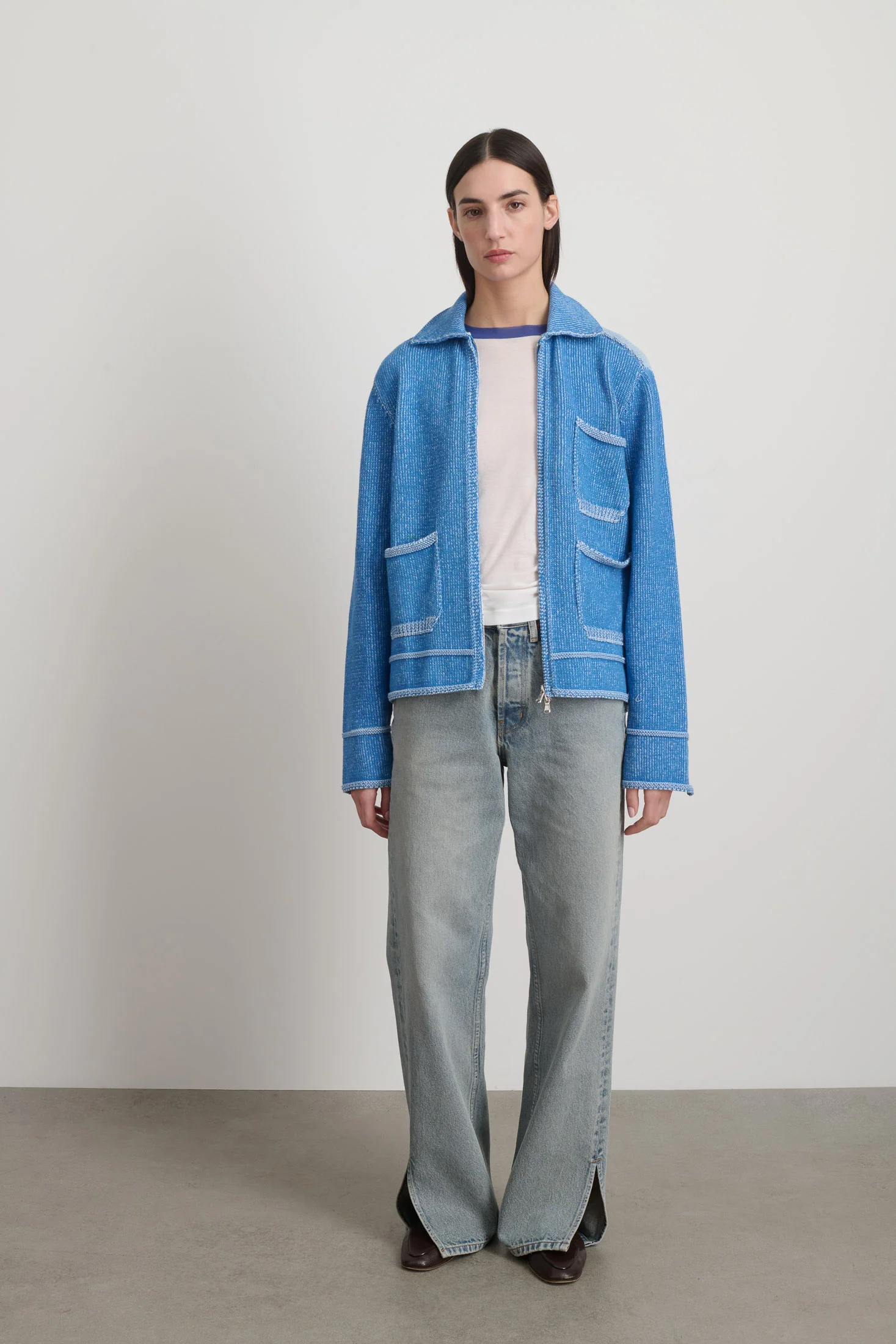 Hand Knit Sweater Jacket Blue/White