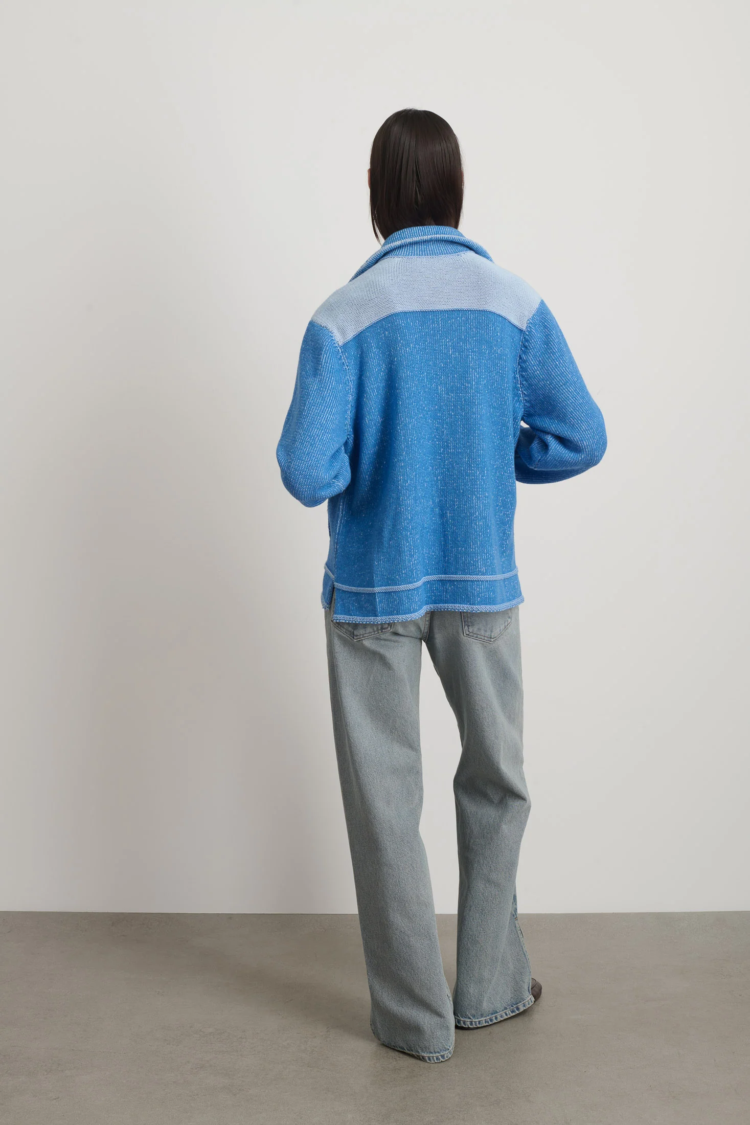 Hand Knit Sweater Jacket Blue/White - Image 3