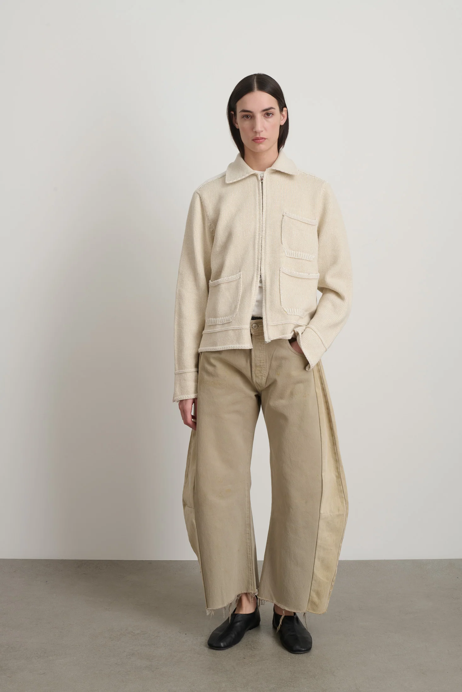 Hand Knit Sweater Jacket Oyster/White