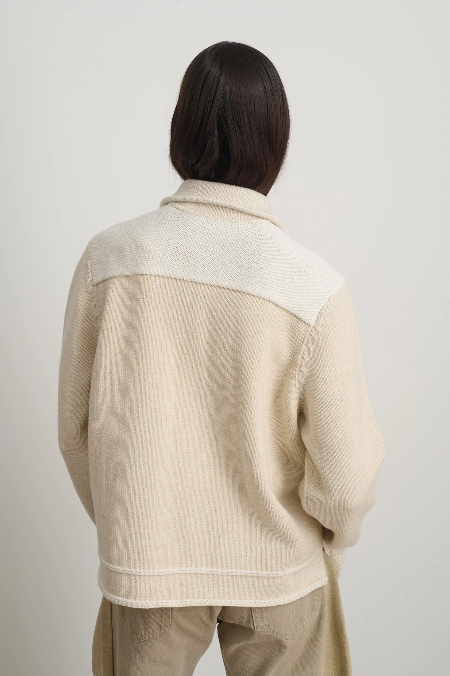 Hand Knit Sweater Jacket Oyster/White - Image 6