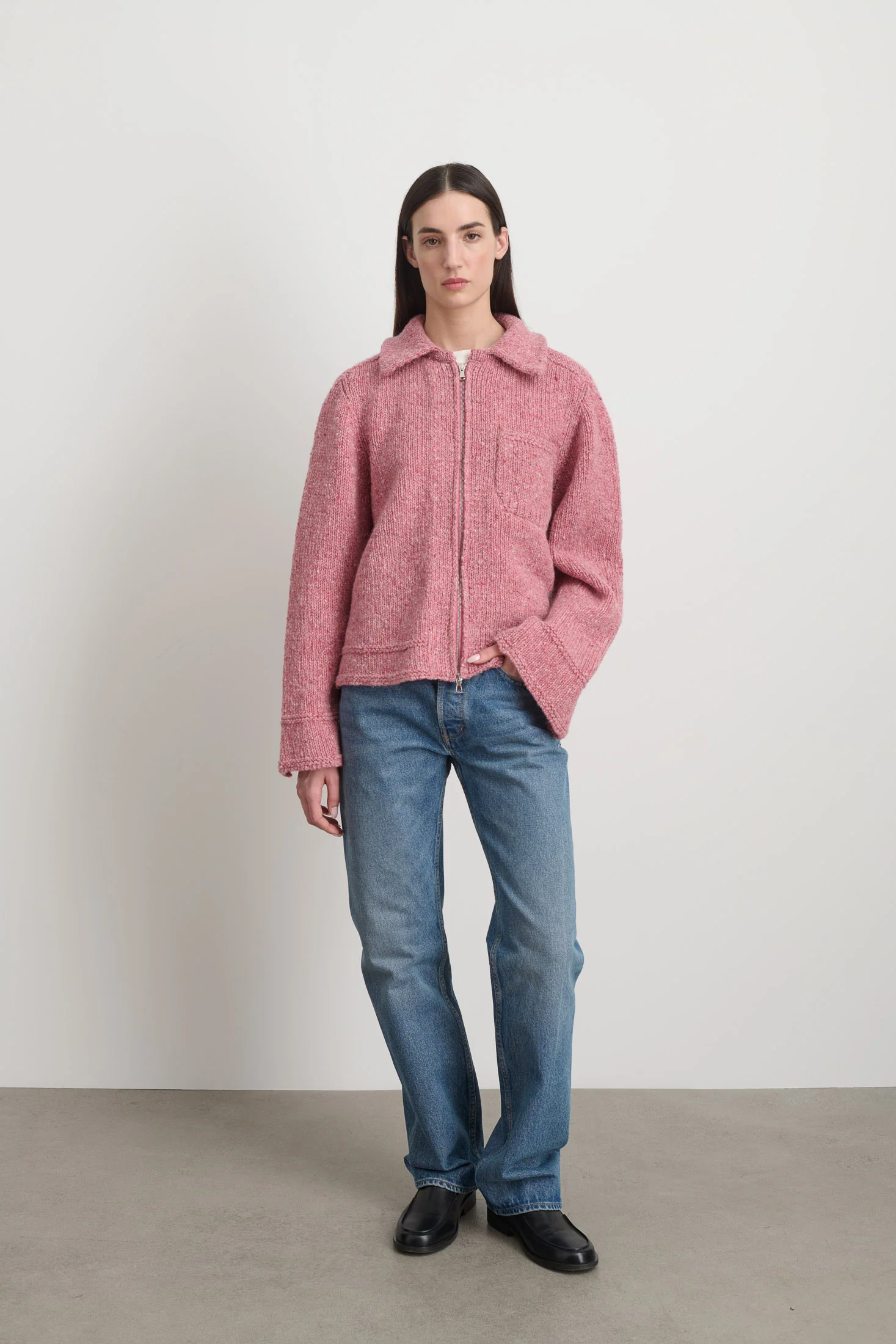 Zip Knit Jacket Cameo Pink Donegal - Image 4