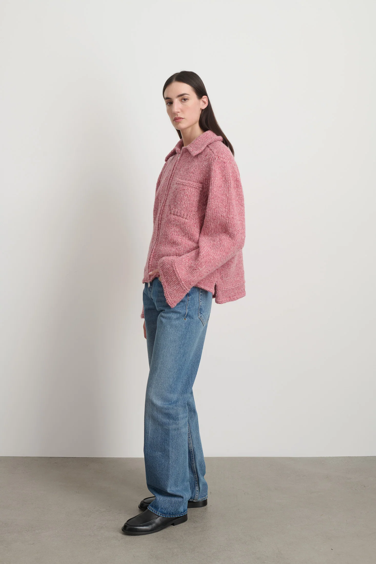 Zip Knit Jacket Cameo Pink Donegal - Image 5