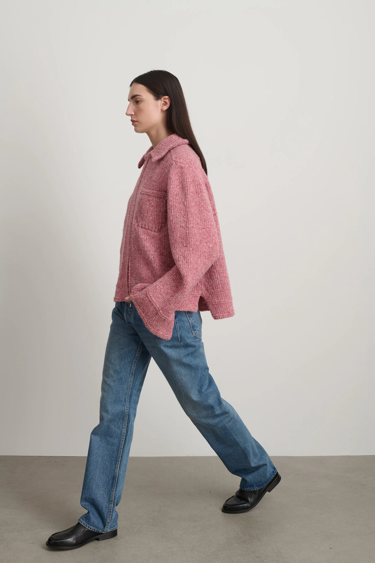 Zip Knit Jacket Cameo Pink Donegal - Image 7