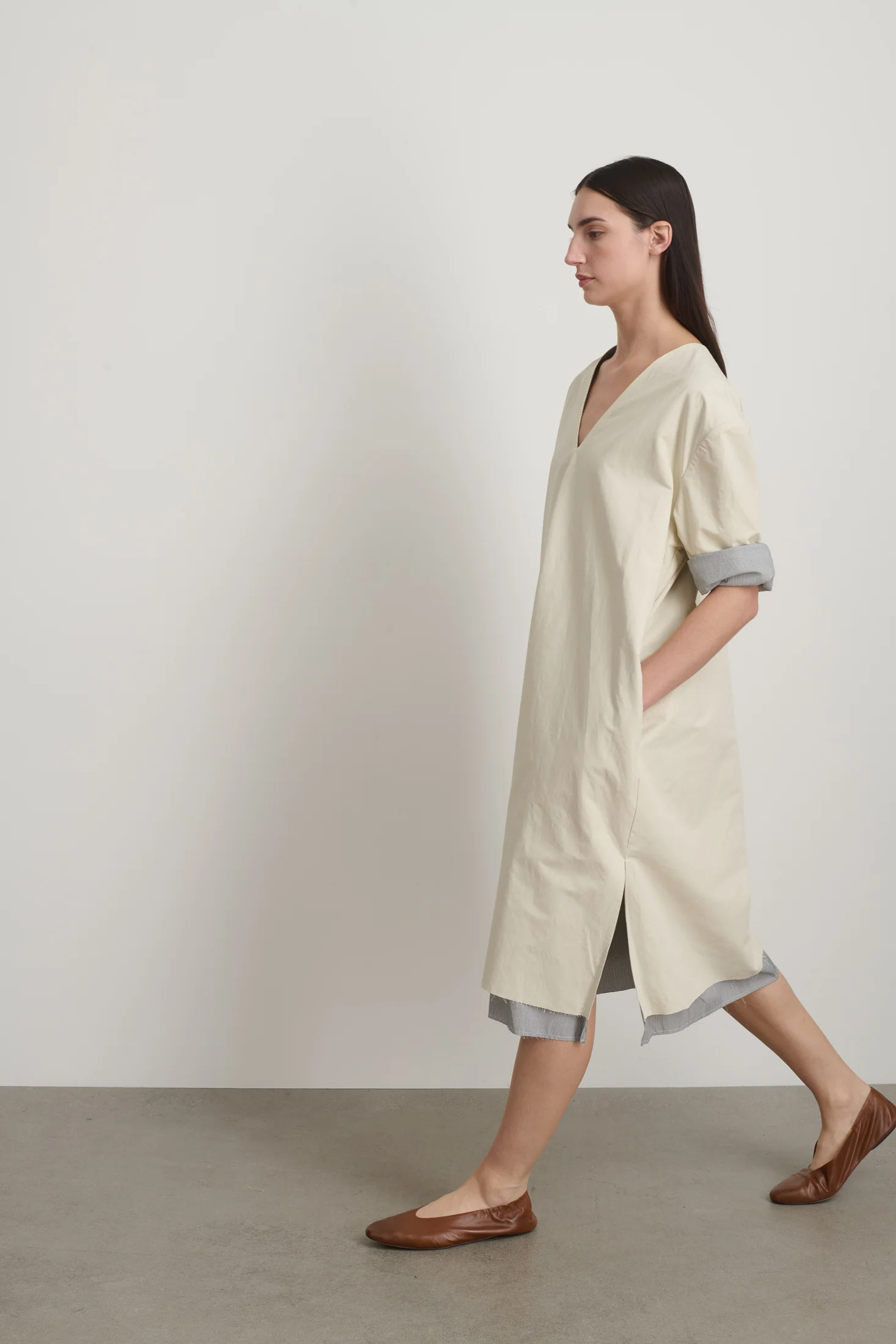 Vee Shift Dress Black White Stripe - Image 4