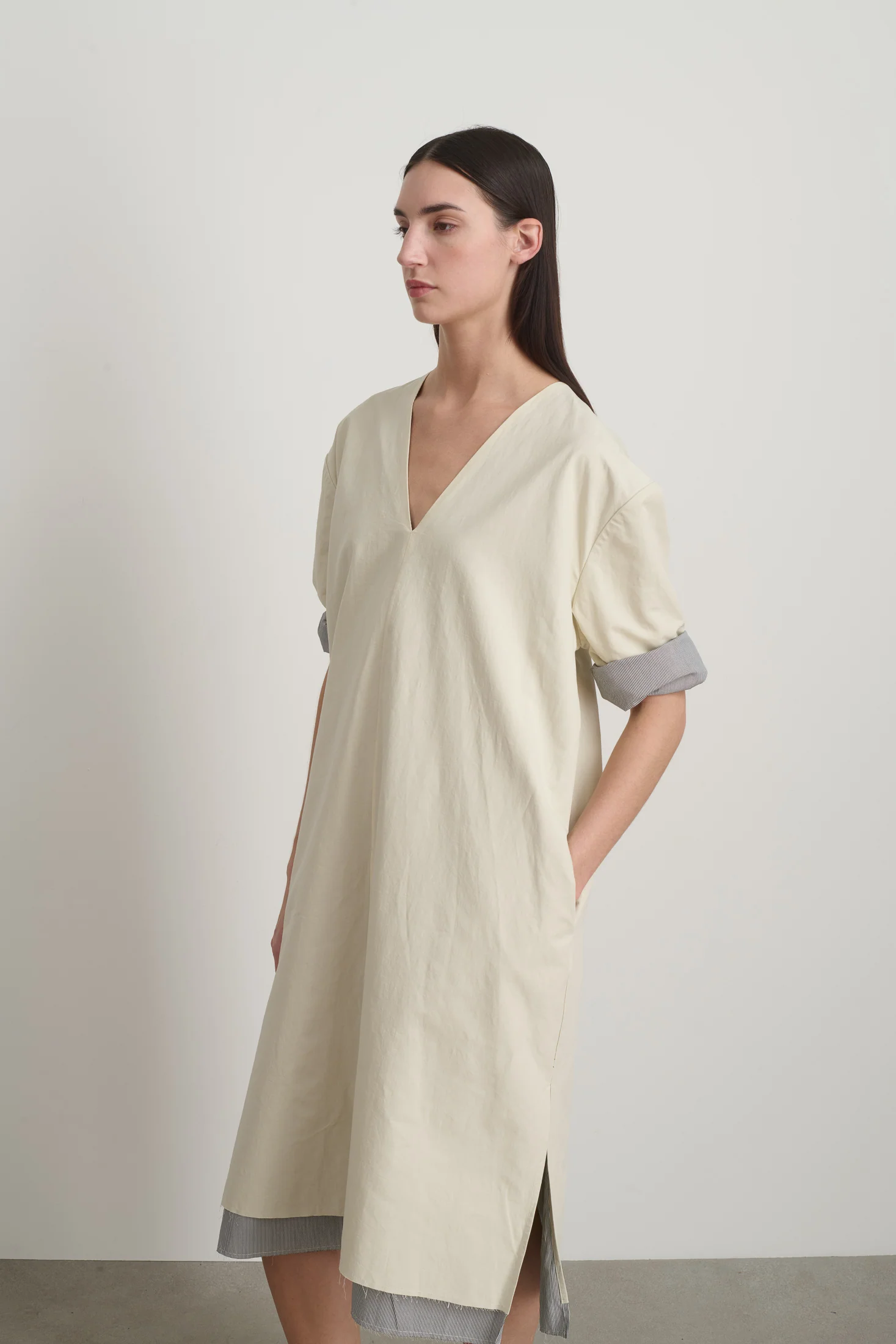 Vee Shift Dress Black White Stripe - Image 5