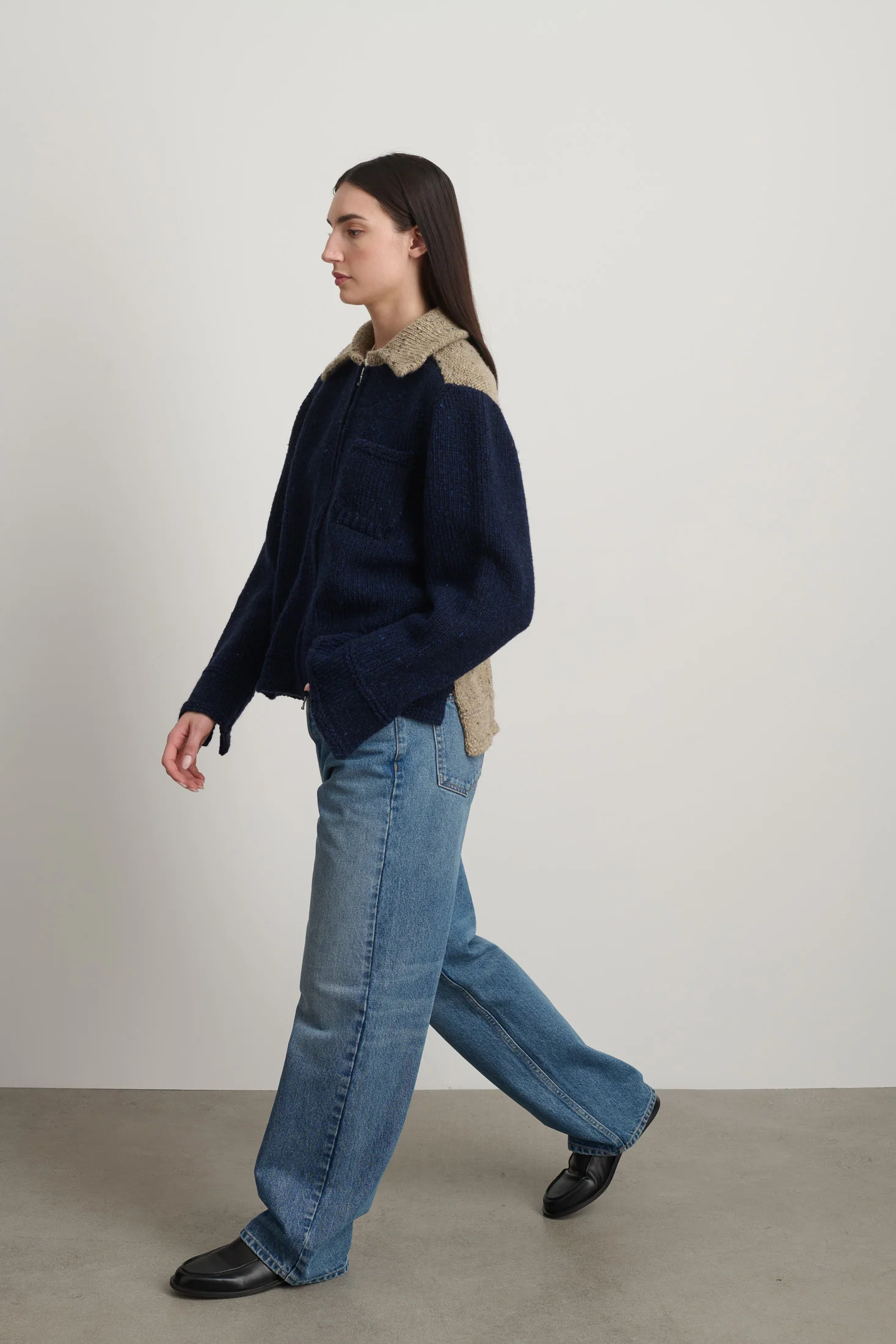 Zip Knit Jacket Marine / Sand Donegal - Image 6