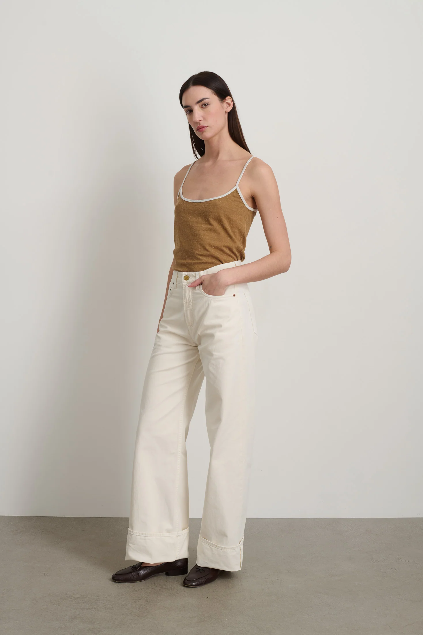 Zora Ringer Tank Camel/White - Image 2
